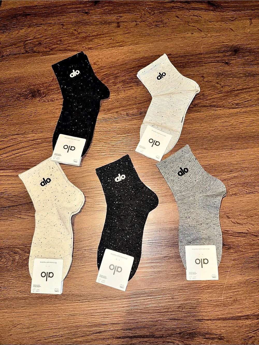 Alo Ankle Socks 5-Pair Set in Black & Gray NWT